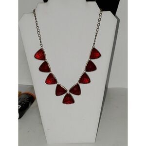 A New York Women's Statement Necklace Faceted Red Cabachons Bronze Tone Chain